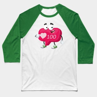 cartoon follower like Icon of social media notification, 100 likes mascot showing himself Baseball T-Shirt